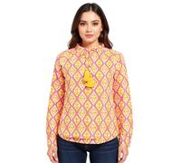 ZWILLINGSHERZ Damen Baumwoll-Bluse Sommer-Bluse mit ovalen Ranken-Muster 33246-95 Orange/Pink L/XL