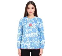 ZWILLINGSHERZ Damen Baumwoll-Bluse Sommer-Bluse "Schmetterling" mit Blumen-Muster 33213-87 Blau/Grün XL
