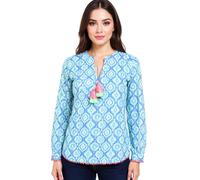 ZWILLINGSHERZ Damen Baumwoll-Bluse Sommer-Bluse "Tröpfchen" mit auffälligen-Muster 33236-76 Grün/Pink/Blau S