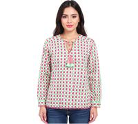 ZWILLINGSHERZ Damen Baumwoll-Bluse Sommer-Bluse "Tröpfchen" mit Tröpfchen-Muster 33217-64 Grün/Pink L