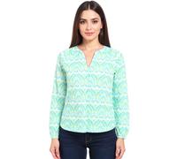 ZWILLINGSHERZ Damen Baumwoll-Bluse Sommer-Bluse Tunika-Shirt 33236-88 Grün/Weiß/Blau S/M