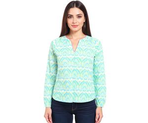 ZWILLINGSHERZ Damen Baumwoll-Bluse Sommer-Bluse Tunika-Shirt 33236-88 Grün/Weiß/Blau S/M