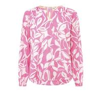 ZWILLINGSHERZ Damen Sommer-Bluse mit Blätter-Muster Baumwoll Langarmshirt 33229-13 Pink/Weiß/Gelb L/XL