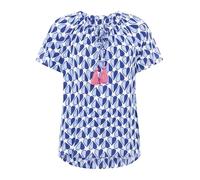 Zwillingsherz Damen Bluse, Kurzarm Herzprint Blau-Weiß, Quasten-Details Rosa, Gr. L/XL