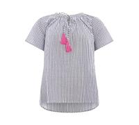 Zwillingsherz Damen Bluse, Kurzarm, Viskose, Streifen, Modern, Rundhals (DE/NL/SE/PL, Alphanumerisch, S, M, Regular, Regular, Navy)