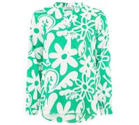 Zwillingsherz Damen Bluse Langarm, Grün-Weiß mit Blumenmuster, XL