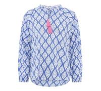 Zwillingsherz Damen Bluse Langarm mit Ornament-Muster, Blau, 100% Viskose, mit Quasten-Detail, Größe L/XL