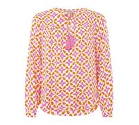 Zwillingsherz Damen Bluse, Viskose, Langarm, Rundhals mit Quasten, Blumenmuster, Regular Fit (DE/NL/SE/PL, Alphanumerisch, M, Regular, Regular, orange)