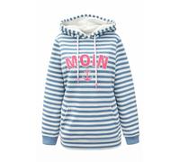 Kapuzensweatshirt ZWILLINGSHERZ ""Streifen Moin"", Damen, Gr. L/XL, blau (jeans), angeraute Sweatware, Obermaterial: 50% Baumwolle, 50% Polyester, mehrfarbig, Sweatshirts, gestreift, große "MOIN"- und