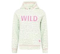 Zwillingsherz Damen Kapuzenpullover, Leopardenmuster in Pastellgrün, WILD-Schriftzug in Rosa Größe XL