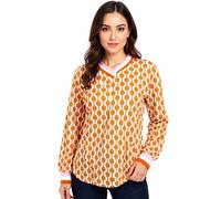 ZWILLINGSHERZ Damen langärmliges Sommer-Shirt Longsleeve im Retro Style mit graphischem Print 31633-90 Orange/Pink/Braun S/M
