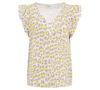 Zwillingsherz Damen Musselin Bluse aus 100% Baumwolle - Leichte Sommerbluse mit Leo Print - Luftiges Oberteil mit V-Ausschnitt und kurzen Volantärmeln - One Size für Freizeit Urlaub Alltag