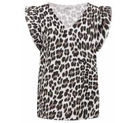 Zwillingsherz Damen Musselin Bluse aus 100% Baumwolle - Leichte Sommerbluse mit Leo Print - Luftiges Oberteil mit V-Ausschnitt und kurzen Volantärmeln - One Size für Freizeit Urlaub Alltag