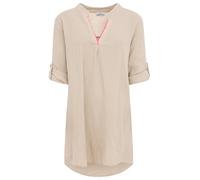 Zwillingsherz Damen Musselin Tunika mit Neon Kante - Luftige Bluse aus 100% Baumwolle - Sommer Oberteil mit V-Ausschnitt und 3/4 Arm - Locker geschnittenes Longshirt für Freizeit Urlaub Strand