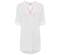 Zwillingsherz Damen Musselin Tunika mit Neon Kante - Luftige Bluse aus 100% Baumwolle - Sommer Oberteil mit V-Ausschnitt und 3/4 Arm - Locker geschnittenes Longshirt für Freizeit Urlaub Strand