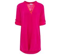 Zwillingsherz Damen Musselin Tunika mit Neon Kante - Luftige Bluse aus 100% Baumwolle - Sommer Oberteil mit V-Ausschnitt und 3/4 Arm - Locker geschnittenes Longshirt für Freizeit Urlaub Strand
