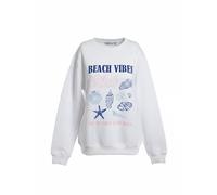 Hoodie ZWILLINGSHERZ "Beach Vibes Club", Damen, Gr. S/M, weiß, Sweatware, Obermaterial: 50% Baumwolle, 50% Polyester, Sweatshirts Hoodie, Rundhals, Muschel Print, Maritimer Look (16276945-S) weiß