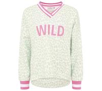 Sweatshirt ZWILLINGSHERZ ""Leo Pastell"", Damen, Gr. L/XL, grün (salbei), Jersey, Obermaterial: 50% Baumwolle, 50% Polyester, gemustert, mehrfarbig, modisch, hüftbedeckend, V-Ausschnitt, Langarm, Swea