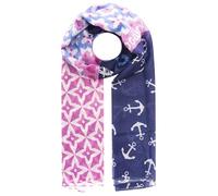 Zwillingsherz Damen Schal mit Blumen- und Ankermuster, Marineblau-Pink, Sommer-Tuch