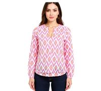ZWILLINGSHERZ Damen Sommer-Bluse mit auffälligen-Muster Baumwoll Langarmshirt 33227-22 Weiß/Orange/Pink S/M