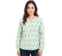 ZWILLINGSHERZ Damen Sommer-Bluse mit auffälligen-Muster Baumwoll Langarmshirt 33227-69 Weiß/Grün/Pink L/XL