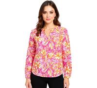 ZWILLINGSHERZ Damen Sommer-Bluse mit auffälligen-Muster Baumwoll Langarmshirt 33233-90 Weiß/Orange/Pink S/M