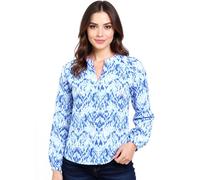 ZWILLINGSHERZ Damen Sommer-Bluse mit Ethno-Muster Baumwoll Langarmshirt 33234-86 Blau/Weiß/Pink L/XL