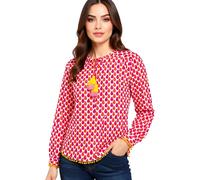 ZWILLINGSHERZ Damen Sommer-Bluse mit Tröpfchen-Muster Baumwoll Langarmshirt 33217-13 Pink/Rot/Weiß L