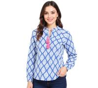ZWILLINGSHERZ Damen Sommer-Bluse Tunika-Shirt mit Quasten und Ranken 33246-89 Blau/Weiß/Pink S/M