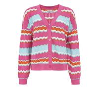 Zwillingsherz Damen Strickjacke, Maritim Streifen-Wellen Design, Regular Fit, V-Ausschnitt, Baumwolle rosa und blau