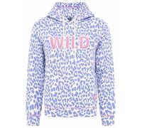 Zwillingsherz Damen Sweatshirt Kapuzenpullover, Hoodie Pulli Leoparden-Muster, Pastell-Blau mit Pink, Wild-Schriftzug, Gr. XXL
