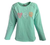Sweatshirt ZWILLINGSHERZ "Love Smile Luck", Damen, Gr. SM (S/M), grün (mint), Sweatware, Obermaterial: 50% Baumwolle, 50% Polyester, unifarben mit Farbeinsatz, comfort fit hüftlang, Rundhals, Sweatshi
