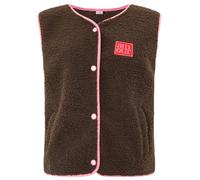 Zwillingsherz Damen Teddyweste mit „Amour“ Patch - kuschelige Layering Weste mit Knopfleiste, Taschen & pinken Kontrastkanten - modische Freizeitweste für Herbst & Winter