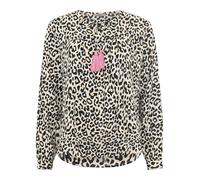 Zwillingsherz Damen Tunika Bluse, Leo-Muster, Langarm, Rundhals mit Quasten, Beige-Schwarz (DE/NL/SE/PL, Alphanumerisch, XL, Regular, Regular, Leo Beige)