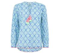 Zwillingsherz Damen Tunika-Bluse, Viskose, Kurzarm, Rundhals, Gemustert mit Quasten, Modern (DE/NL/SE/PL, Alphanumerisch, L, Regular, Regular, Petrol)