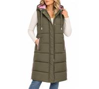 Steppweste ZWILLINGSHERZ "Smile", Damen, Gr. M, grün (khaki), Steppware, Obermaterial: 100% Polyester, Basic knielang, ohne Ausschnitt, Westen Steppweste, Smile-Steppung hinten, Zippern seitlich, Kapu