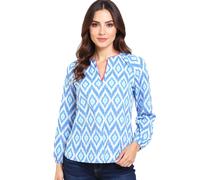 ZWILLINGSHERZ Diamand Damen Sommer-Bluse mit Rauten Baumwoll Langarmshirt 33227-84 Blau/Weiß/Pink L/XL