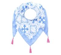 Zwillingsherz Dreieckstuch, Blumenmuster in Rosa und Türkis, Klassisch mit Quasten, 30 x 30 cm (Blau Antike)