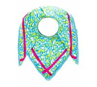 Zwillingsherz Dreieckstuch, Blumenmuster in Türkis-Grün, Pink Umrandung mit Fransen