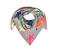 Zwillingsherz Dreieckstuch mit bunten Sternen, Grau mit Neon-Pink Einfassung