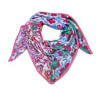 Zwillingsherz Dreieckstuch mit Paisley- und Blumenmuster, Pink-Blau-Grün, Fransen-Kante