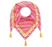 Zwillingsherz Dreieckstuch mit Zickzack-Muster, Orange-Pink, Quasten-Design, 'Be Happy' Schriftzug