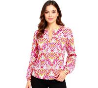 ZWILLINGSHERZ Ethno Damen Sommer-Bluse Tunika-Shirt mit Muster 33234-100 Pink/Grün/Blau/Weiß S/M