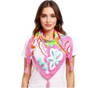 ZWILLINGSHERZ Farbenfrohes Muster Dreiecks-Tuch mit Blumen und Tasseln Mode-Tuch 3014D-0107-21 Pink/Grün/Bunt