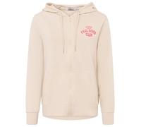 Kapuzensweatjacke ZWILLINGSHERZ "Feel Good Club", Damen, Gr. S/M, beige, Sweatware, Obermaterial: 60% Baumwolle, 40% Polyester, bestickt, unifarben, Basic hüftbedeckend, ohne Ausschnitt, angesetztes B