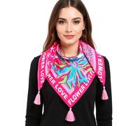 Modetuch ZWILLINGSHERZ ""Flower Love"", Damen, pink (neonpink), Obermaterial: 100% Viskose, modisch, Modetücher, mit Tasseln und farbenfrohem Vierecksmuster (68423051-0) neonpink