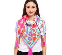 ZWILLINGSHERZ Flower Power Vierecks-Tuch mit Blumen im Retro Look Mode-Tuch 3016Q-0609-88 Pink/Türkis/Bunt