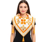 ZWILLINGSHERZ Grafik Print Dreiecks-Tuch mit abstraktem Blütenmuster Mode-Tuch 30020-29 Beige/Orange/Weiß