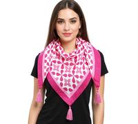 ZWILLINGSHERZ Grafisch Dreiecks-Tuch mit graphischen Blumen und Tasseln Mode-Tuch 3014D-3010-4 Pink/Weiß