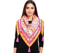 ZWILLINGSHERZ Happy Mood Dreiecks-Tuch mit Blumen und Statement Print Mode-Tuch 3014D-3010-90 Pink/Orange/Bunt